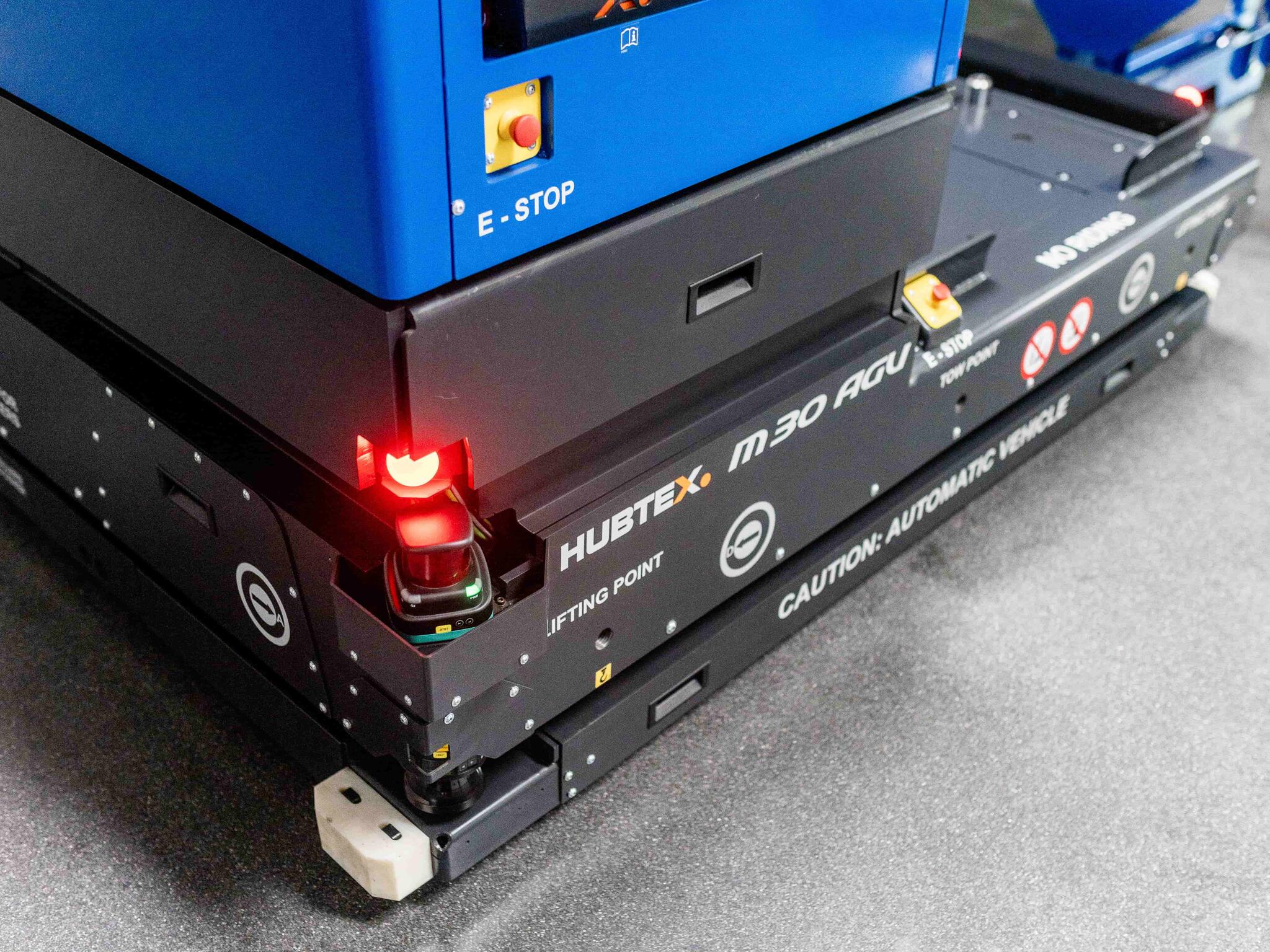 HUBTEX automated sideloader PHOENIX AGV with e-stop emergency stop switch