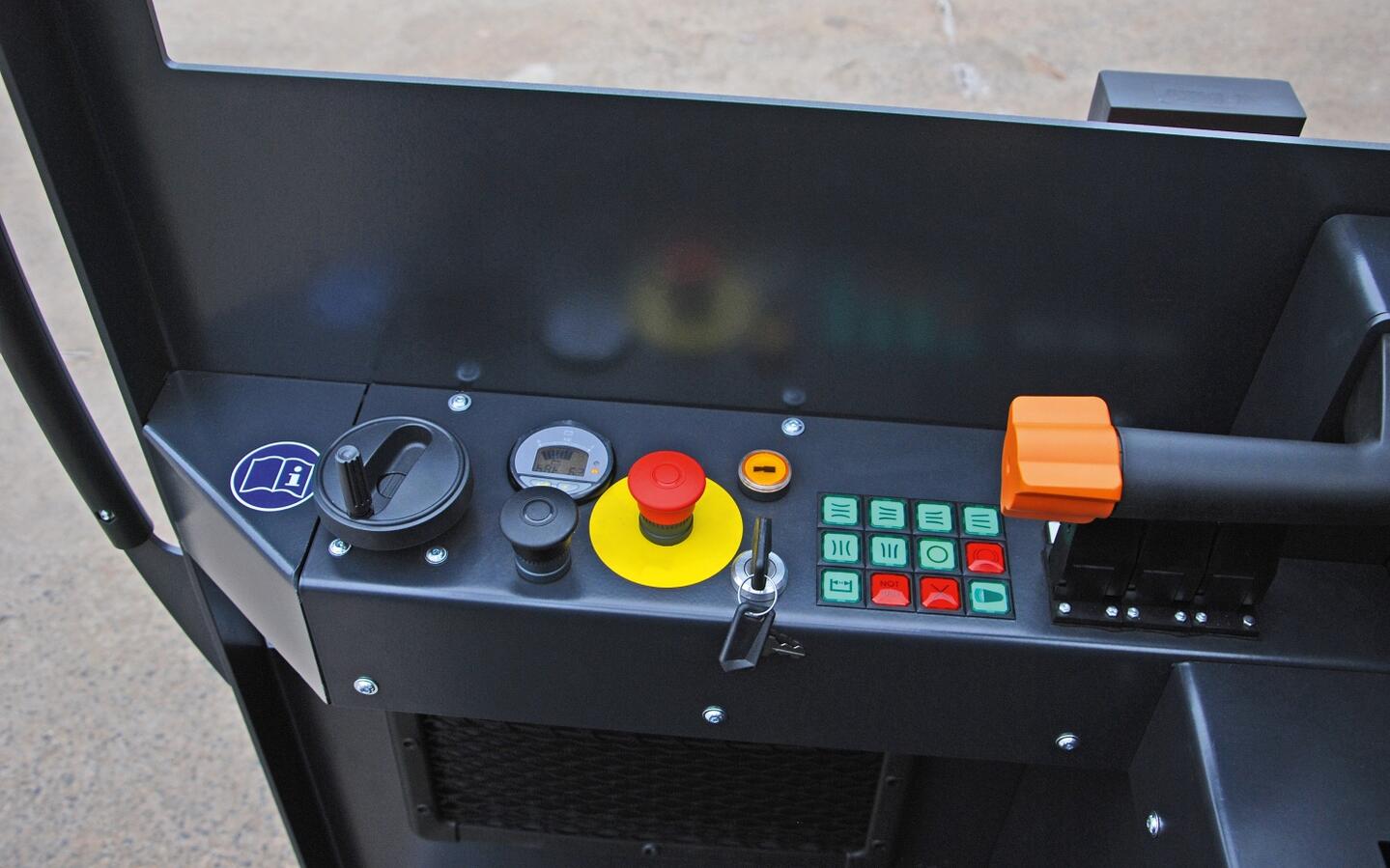 the controls of the HUBTEX BasiX multidirectional sideloader